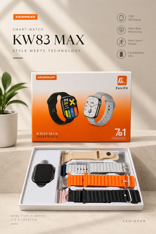ساعت هوشمند KEQIWEAR مدل KW83 MAX با ۷ بند