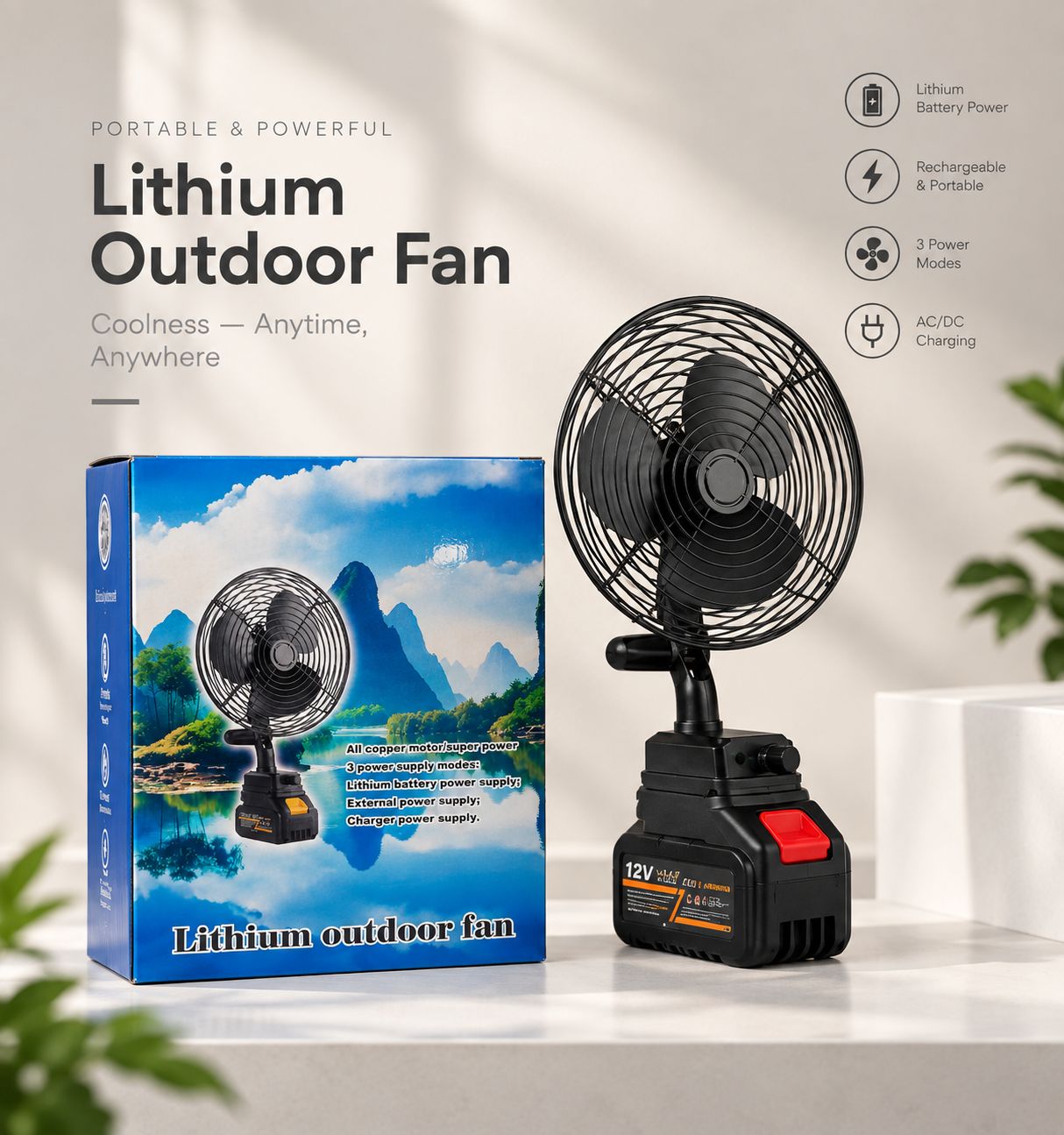پنکه شارژی لیتیومی مدل ZL-8 مشکی